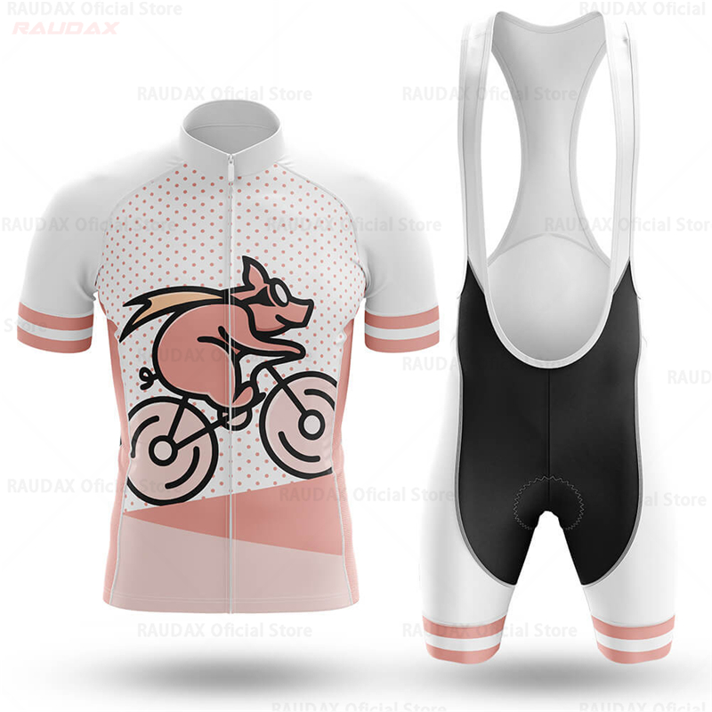 Cycling Gear Padding - Set Jersey Bersepeda Kartun Babi Lucu